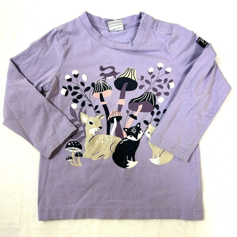 Polarn O. Pyret Girls Purple Pink Organic Cotton Woodland Cat T-shirts 2pk 86 92